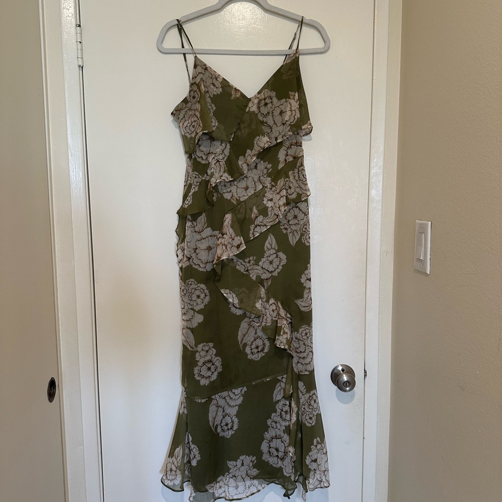 Zara Olive Floral Ruffle Dress